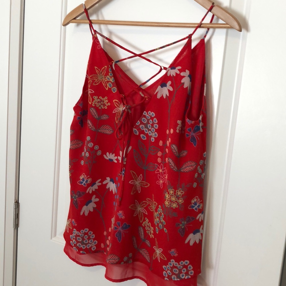 Flowy, red floral, spaghetti strap, layered tank
